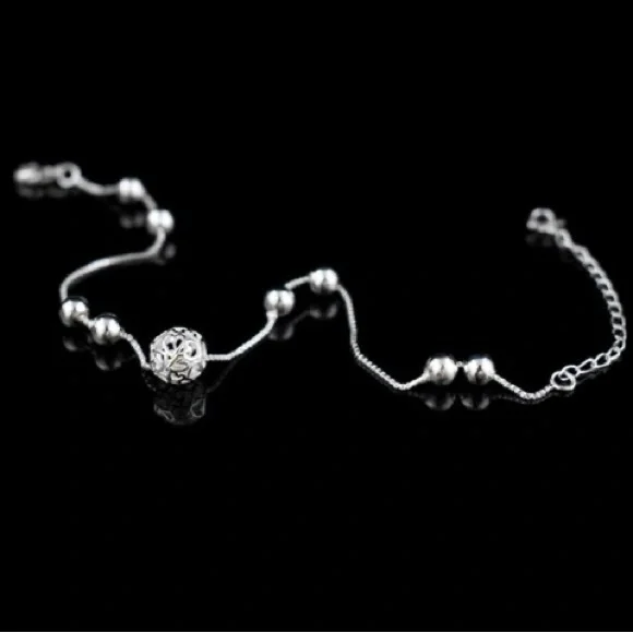 925 Sterling Silver Anklet Chain Hollow Ball Pendant Anklets Bracelet Chain - Picture 5 of 9
